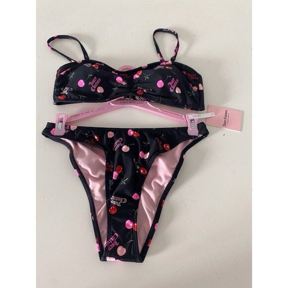 Juicy Couture Bandeau Cherries Cherry Bikini Set Women’s Sz M Ruched Bottom NEW - Picture 1 of 10